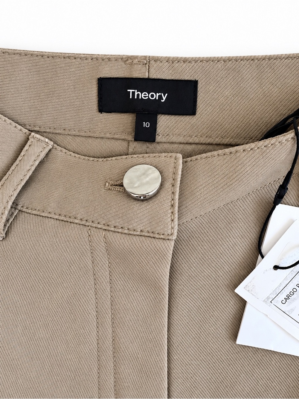 Theory Women's Khaki Stretch Chinos with Gold Button - Picture 2 of 3